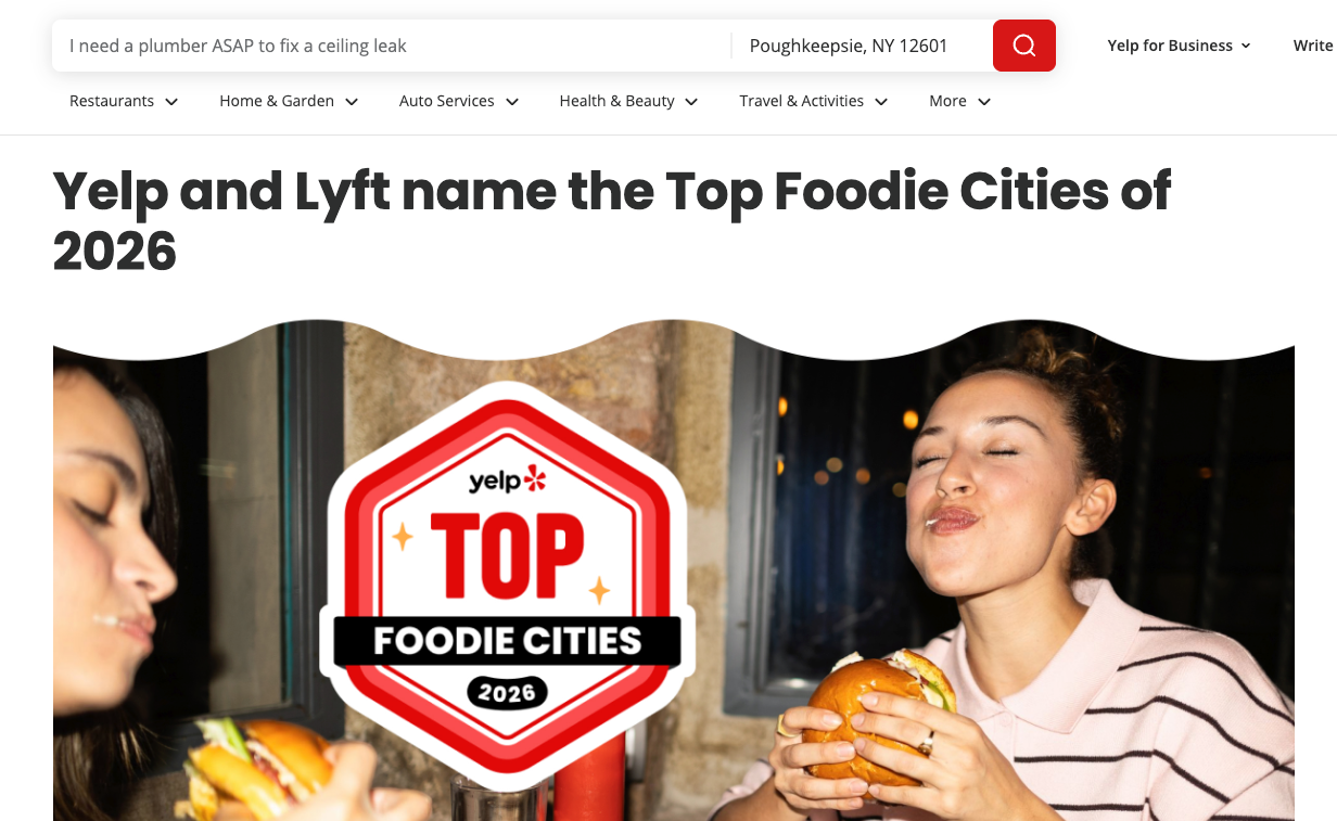 yelp and lyft name their top foodie cities of 2026